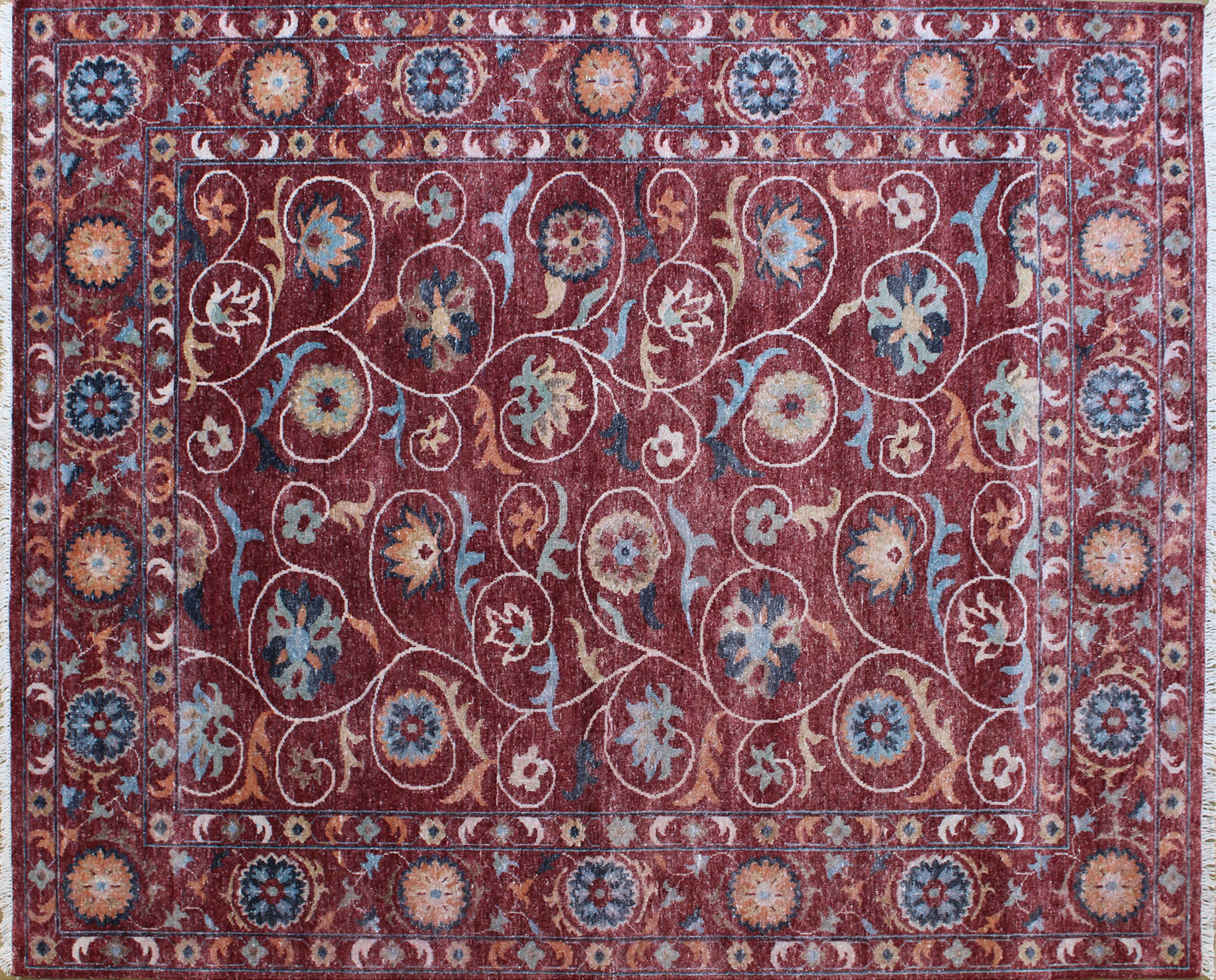 Vintage Persian Red All-Over Floral Rug 8ft x 10ft - Handknotted Carpet Manufacturer Mirzapur